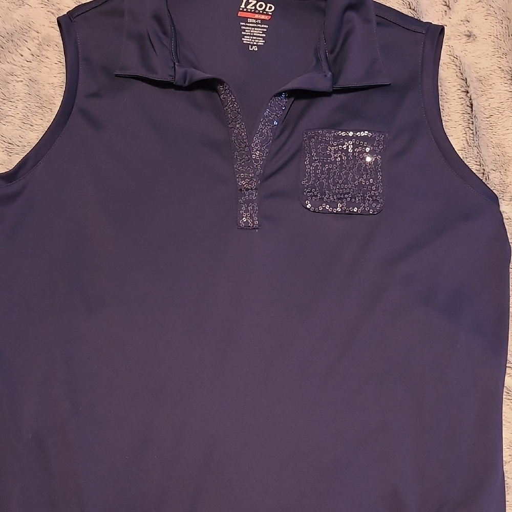 Izod  Navy Golf Polo with Sequin Pocket
